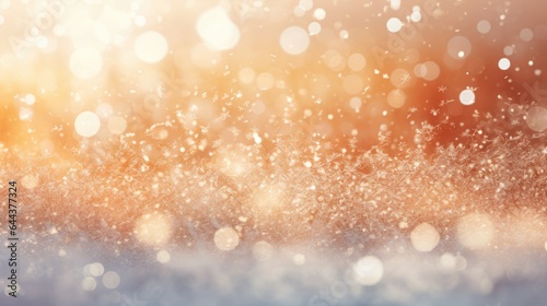 Abstract Christmas orange background with snow and bokeh effect
