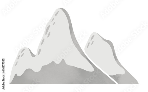 Doodle mountain in scandinavian style. Hill with snow. Hand drawn children digital illustration. Kids wallpaper. Mountainscape, baby room design, nursery wall decor.
