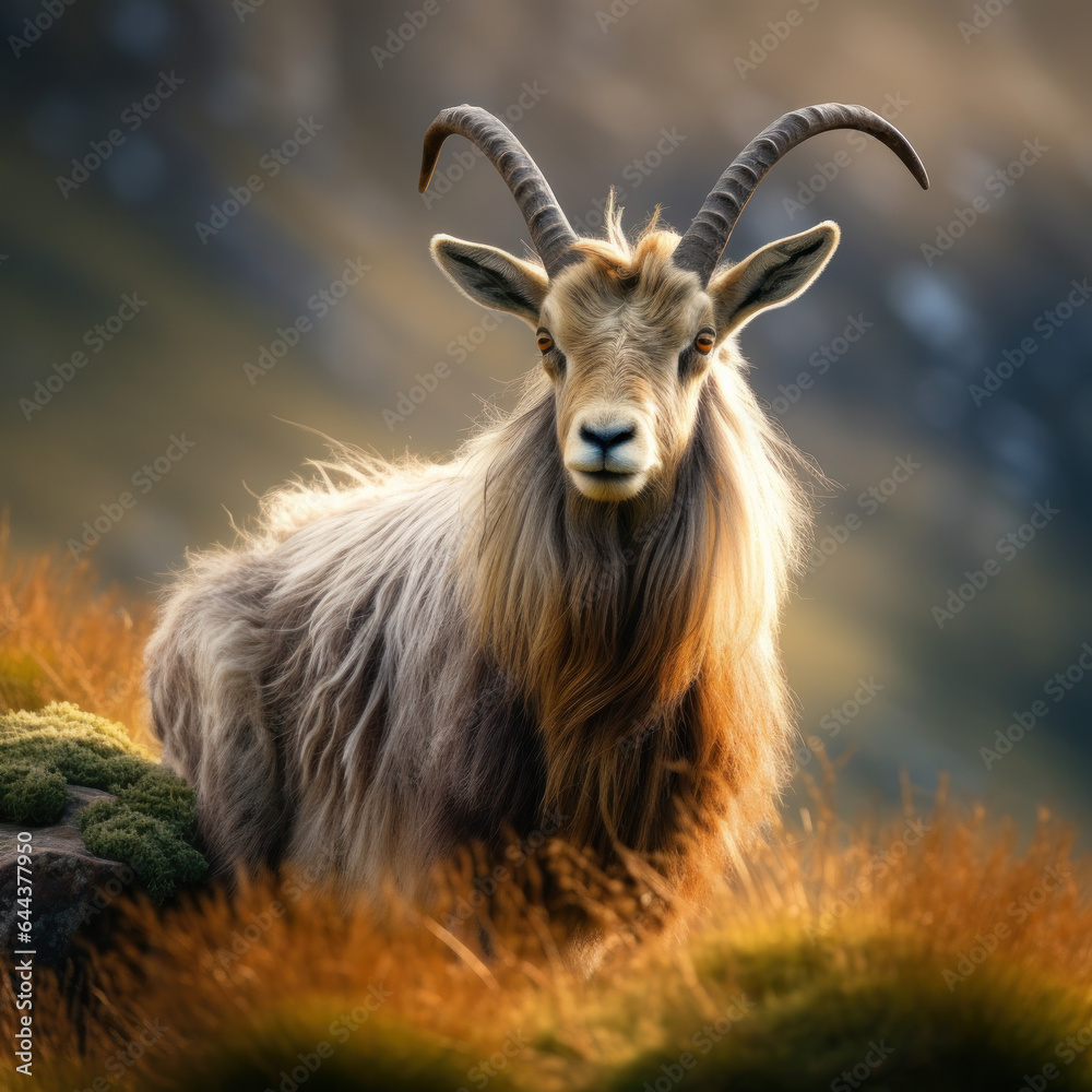 Markhor in its Natural Habitat, Wildlife Photography, Generative AI Markhor in its Natural Habitat, Wildlife Photography, Generative AI