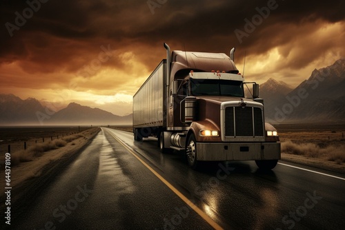 Truck driving on highway. Generative AI