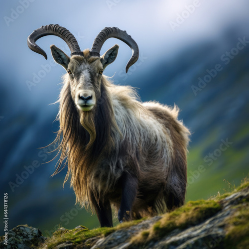 Markhor in its Natural Habitat, Wildlife Photography, Generative AI