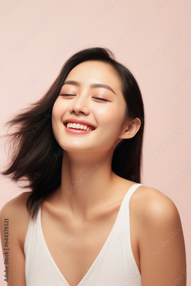 Asian woman model with korean makeup style on face and perfect skin. AI Generated Asian woman model with korean makeup style on face and perfect skin. AI Generated
