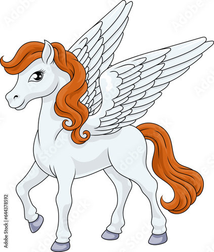A Pegasus horse with wings cartoon mythological animal from Greek myth illustration
