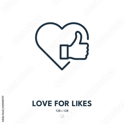 Love for Likes Icon. Thumbs up, Reaction, Heart. Editable Stroke. Simple Vector Icon