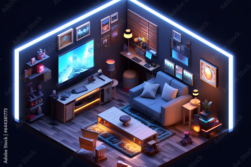 Fototapeta premium 3d game room isometric style Made with Generative AI