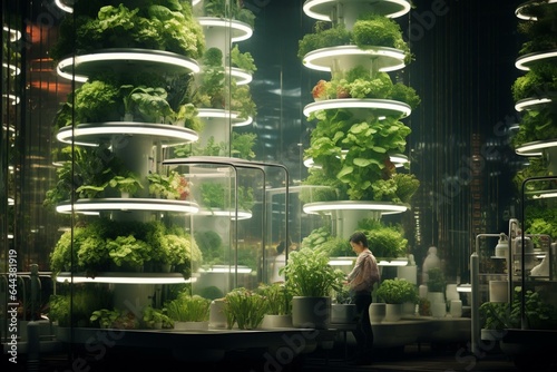 Produce-rich indoor vertical farm. Generative AI