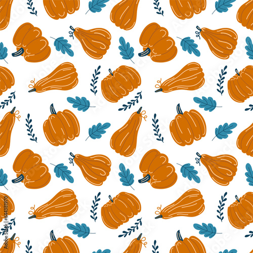 Pumpkins. Autumn print. Hand drawing. Simple pattern. Vector illustration