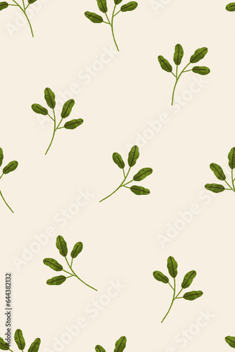 Leaf plants, seamless pattern. Endless botanical background, green leaves, br...