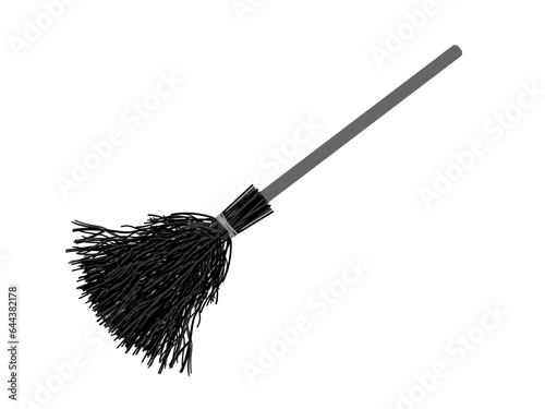 Halloween witch broom black icon isolated on transparent and white background. Element of an old broom with a stick close-up. Vector illustration in cartoon flat style. A tool for cleaning the house. © Elena Belunova