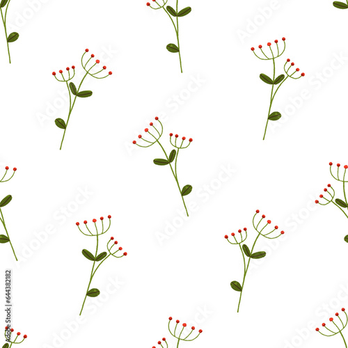 Flower plant branches, seamless pattern. Endless background, floral stems, le...