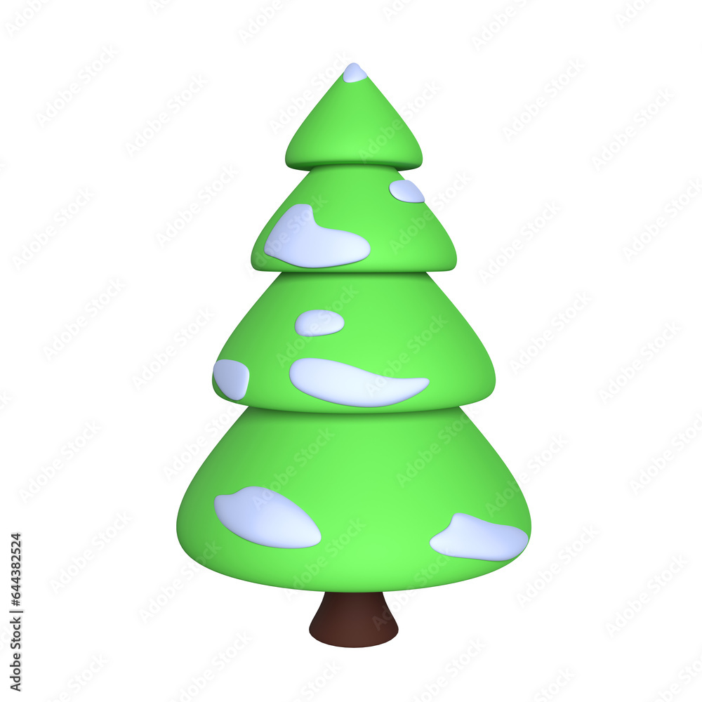 3d christmas tree. Cute cartoon snowy Christmas tree. 3d rendering