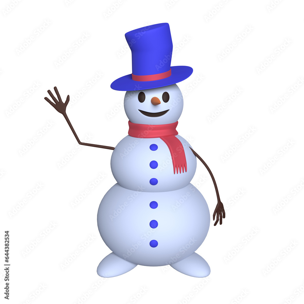 3d cute snowman on a white background. 3d rendering