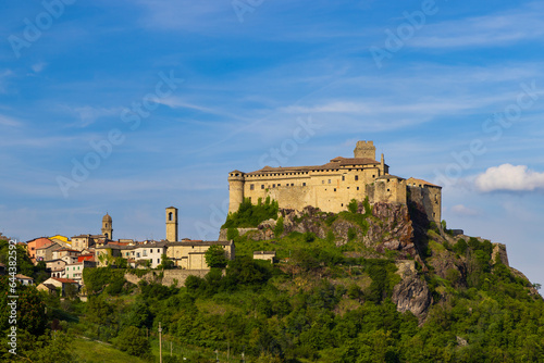 Bardi castle  Castello di Bardi  with town  province of Parma  Emilia Romagna