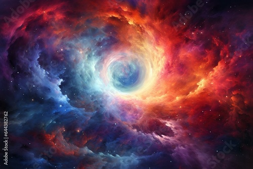 Explosive birth of star in cosmic space with vibrant watercolor effect. Enveloped by a mesmerizing nebula, radiating beauty and energy. Generative AI
