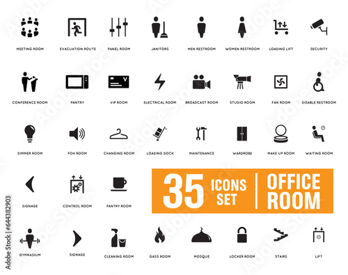 icons set office room, public sign, entertainment office room icons