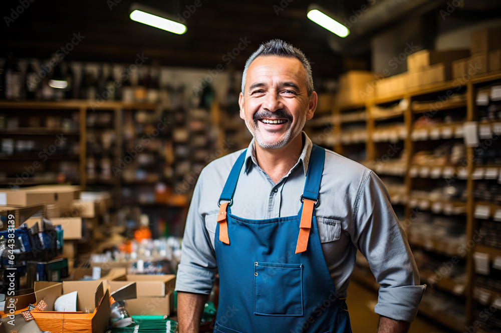 A Smiling and Happy Hardware Store Worker, Dedicated to Assisting Customers with Expertise and Warmth. created with Generative AI A Smiling and Happy Hardware Store Worker, Dedicated to Assisting Customers with Expertise and Warmth. created with Generative AI
