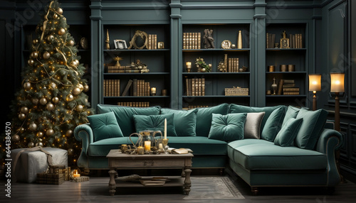 Living room with christmass tree (AI Generated)