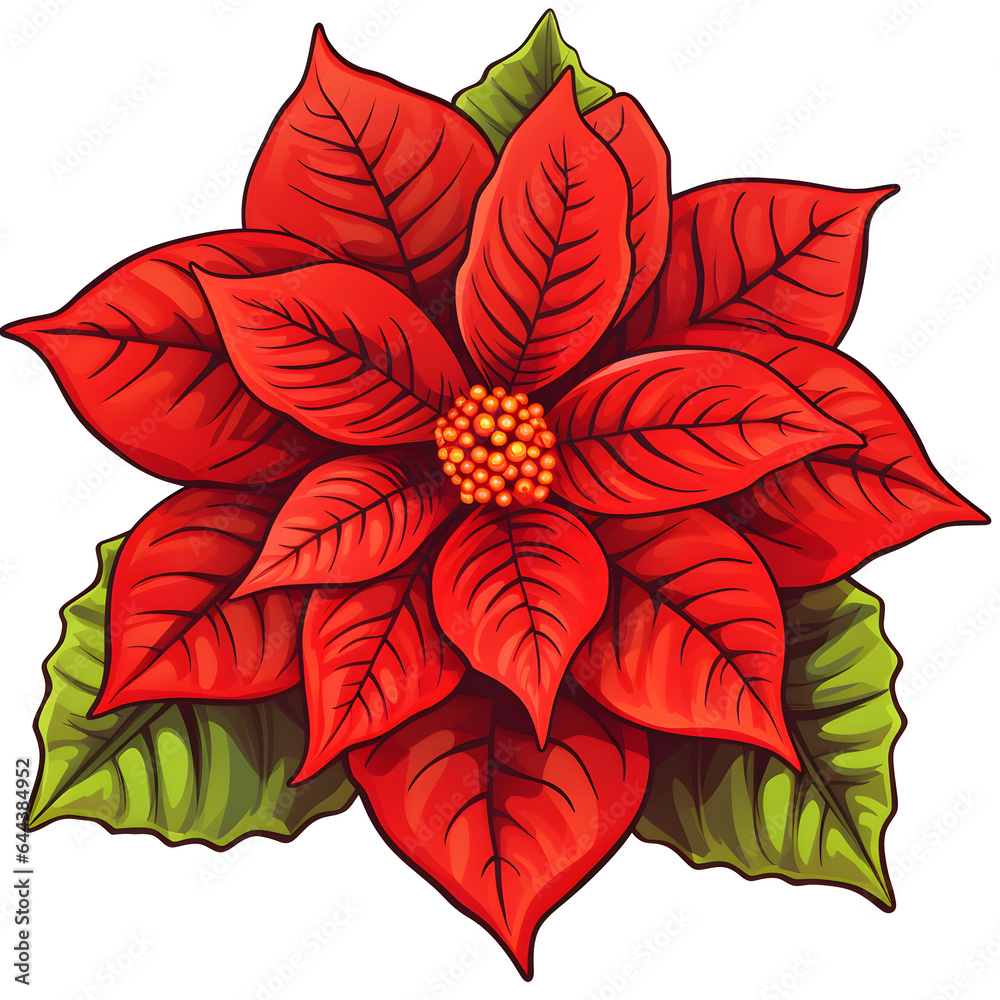 cartoon poinsettia plant clipart, transparent background Stock
