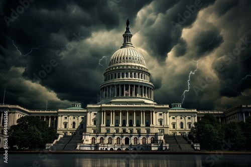 Dark clouds gather above the US Capitol in Washington, DC. Generative AI
