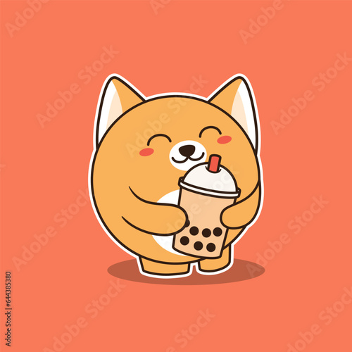 Cute Fox Hugging Bubble Tea Vector Illustration