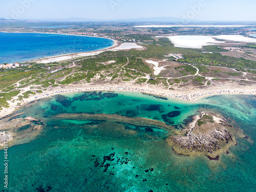 Drone view of Sa Mesa Longa beach, San Vero Milis, Sinis Peninsula, Oristano, Sardinia, Italy photo