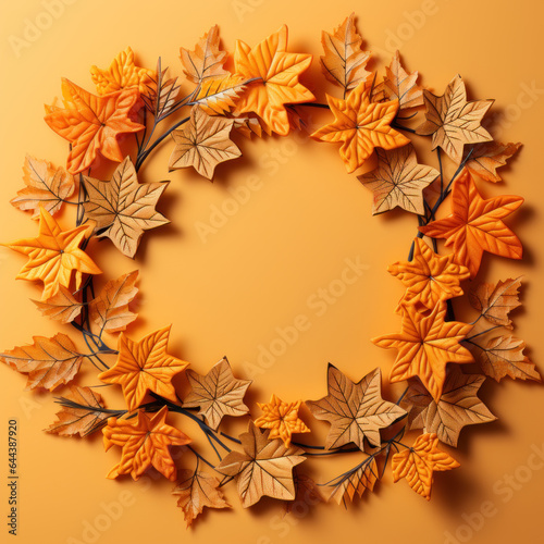  Maple leaves frame on orange background high details 