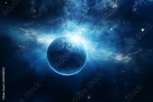 A planet of blue, drifting through the expansive cosmos. Generative AI © Sirius