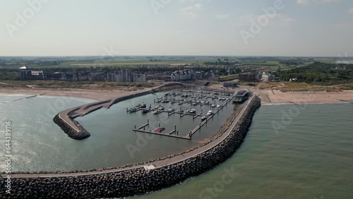 Marina Cadzand-Bad Seawalls During Summer In Cadzand, Zeeland, The Netherlands. Aerial Shot photo