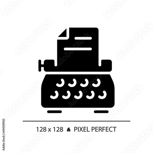 2D pixel perfect glyph style typewriter icon, isolated vector, thin line illustration representing journalism.