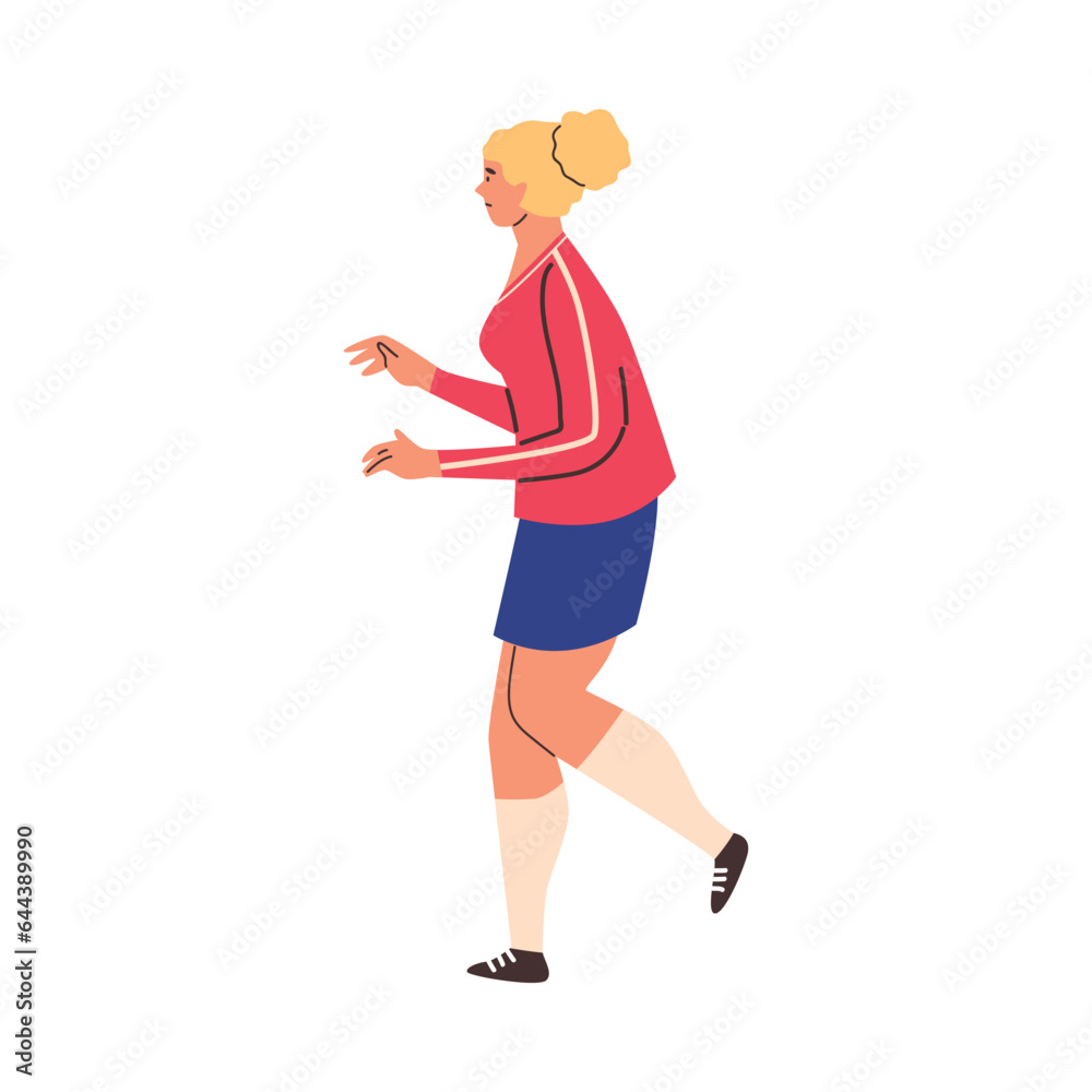 Female football player walking, flat vector illustration isolated on white background.