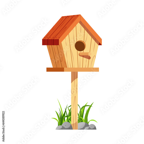 Wooden bird house vector, place for nest.