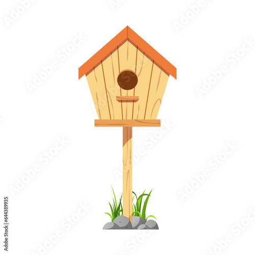 Wooden bird house vector, place for nest.