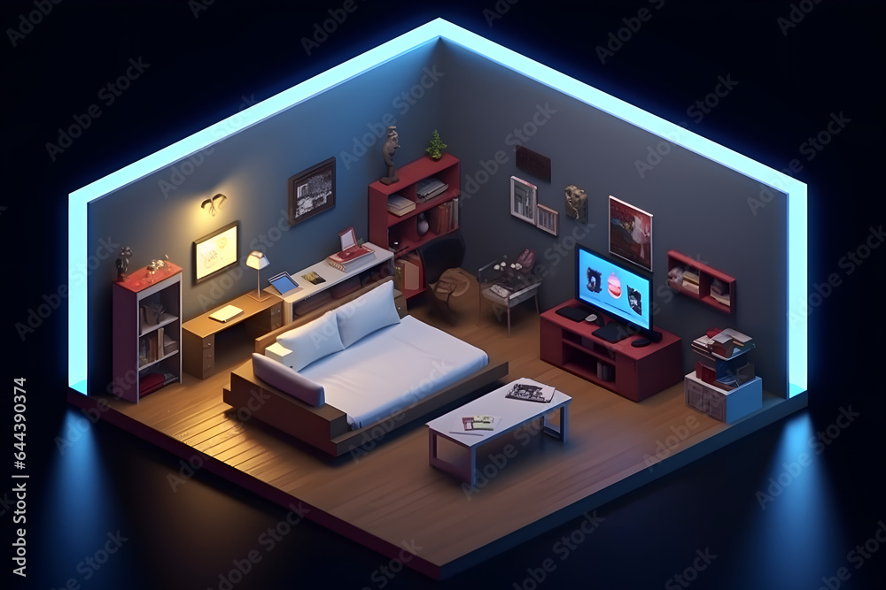 Naklejka premium 3d game room isometric style Made with Generative AI