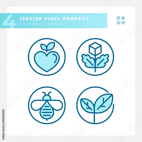 Pixel perfect icons set representing allergen free, editable blue thin linear illustration.