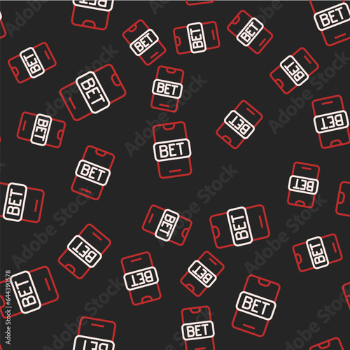Line Online sports betting icon isolated seamless pattern on black background. Sport bet bookmaker. Betting online make money. Vector