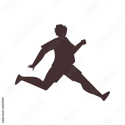 Brown silhouette of running boy flat style, vector illustration