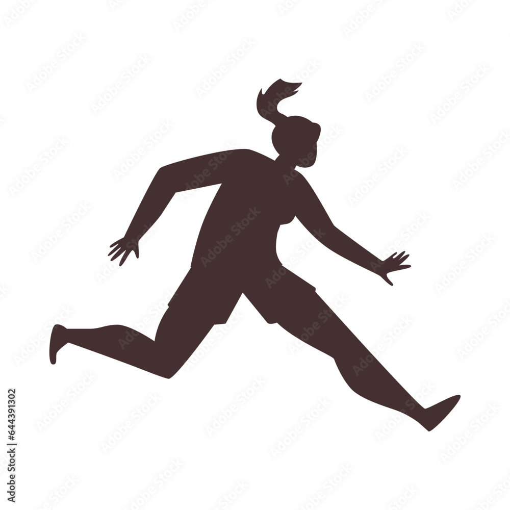 Fototapeta premium Football soccer player woman silhouette in action, cartoon outline athlete running vector illustration isolated on white
