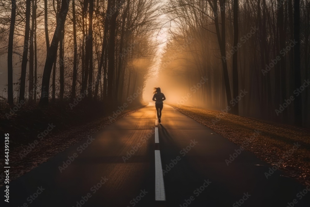 Female jogging training on country road. Female jogging training on country road.