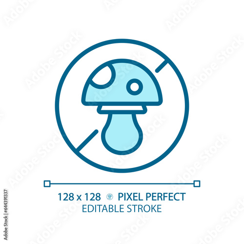 2D pixel perfect editable blue mushroom free icon, isolated vector, thin line illustration representing allergen free.