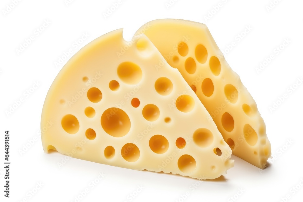 Yellow pieces of cheese isolated on a white background Yellow pieces of cheese isolated on a white background