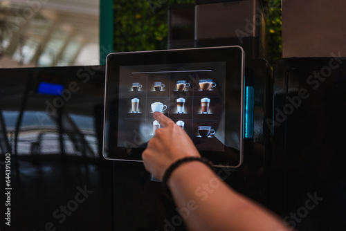 coffee and hot beverage vending machine, closeup. photo