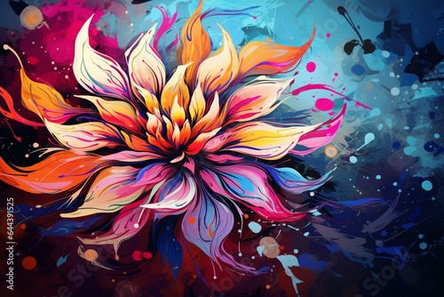 Artistic background featuring an abstract flower in a vibrant spring bloom aesthetic. Generative AI