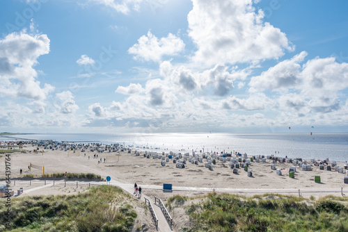 Blick von der Blauen Brücke über den Strand, Norddeich, Niedersachsen, Deutschland, Europa photo