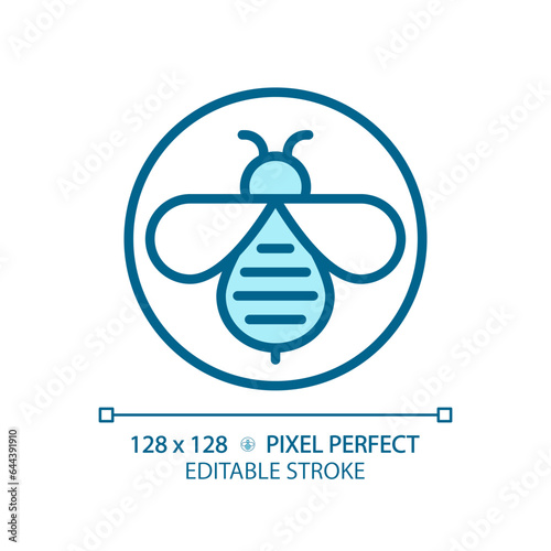 2D pixel perfect editable blue honeybee icon, isolated vector, thin line illustration representing allergen free.