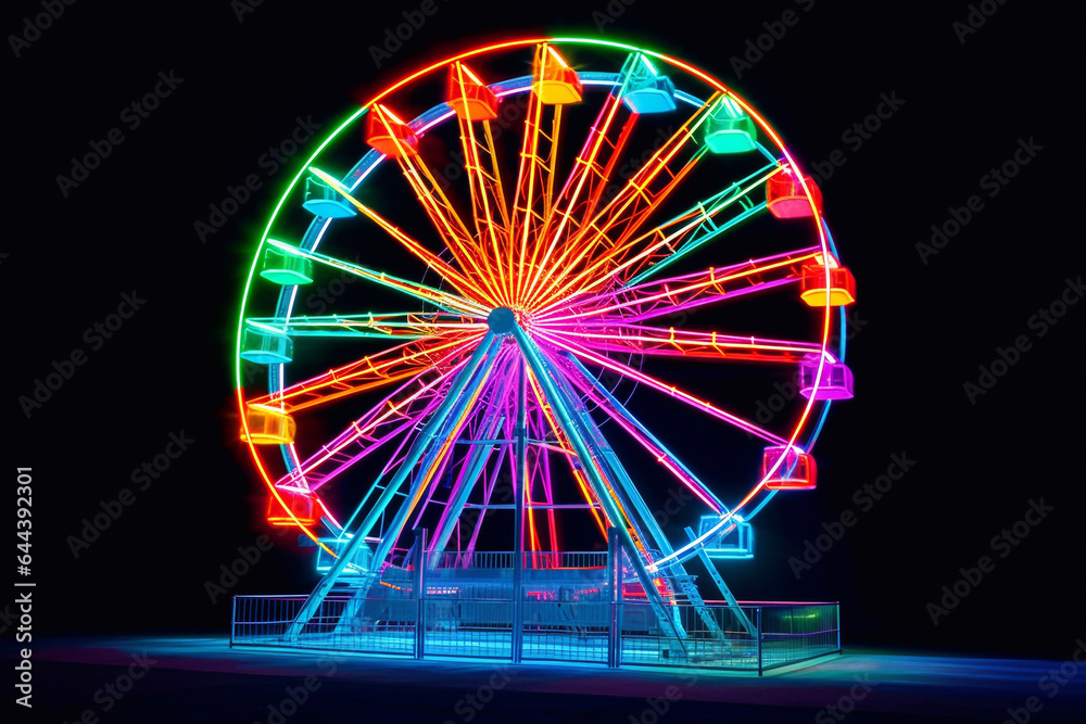 Ferris wheel at night. Ferris wheel with neon lighting.