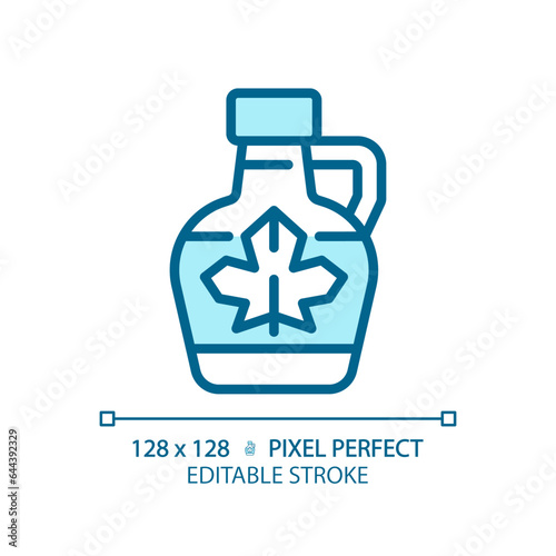 2D pixel perfect editable blue maple syrup icon, isolated vector, thin line illustration representing allergen free.