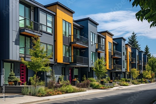 Slika na platnu Contemporary urban community with newly built multifamily homes