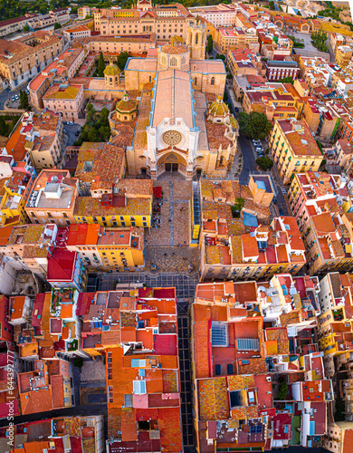 Aerial view of the Primatial Cathedral of Tarragona, a Roman Catholic church in Tarragona, Catalonia, Spain