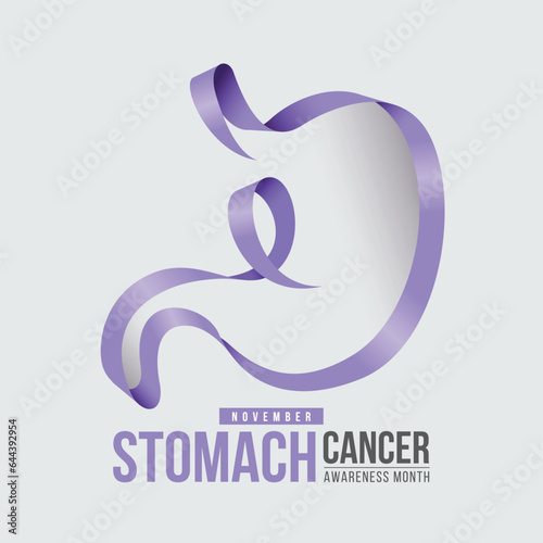 Stomach cancer awareness month - Stomach symbol with Periwinkle ribbon awareness roll waving vector design