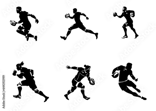 Rugby player with ball, isolated vector silhouette. 